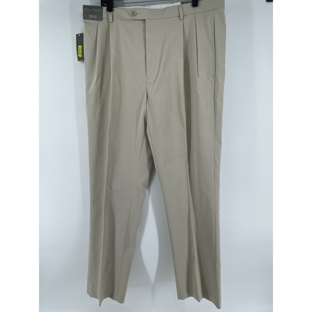 Daniel Cremieux Dress Pants Mens 38x32 Khaki Signature Pleated Stretch Waistband